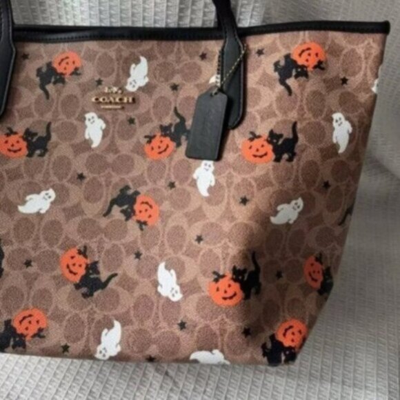 Coach Brown Halloween Tote with Black Handles - Picture 7 of 8